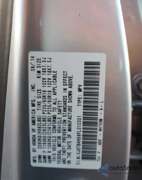 2015 Acura Rdx Technology from USA, damaged, VIN 5J8TB4H58FL010301
